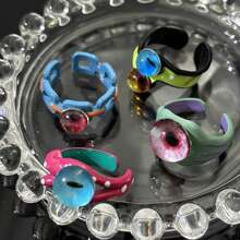 Dopamine Style Quirky Droplet Eye Design Ring, Asymmetrical Open Finger Ring For Girls - Multicolor - View 2