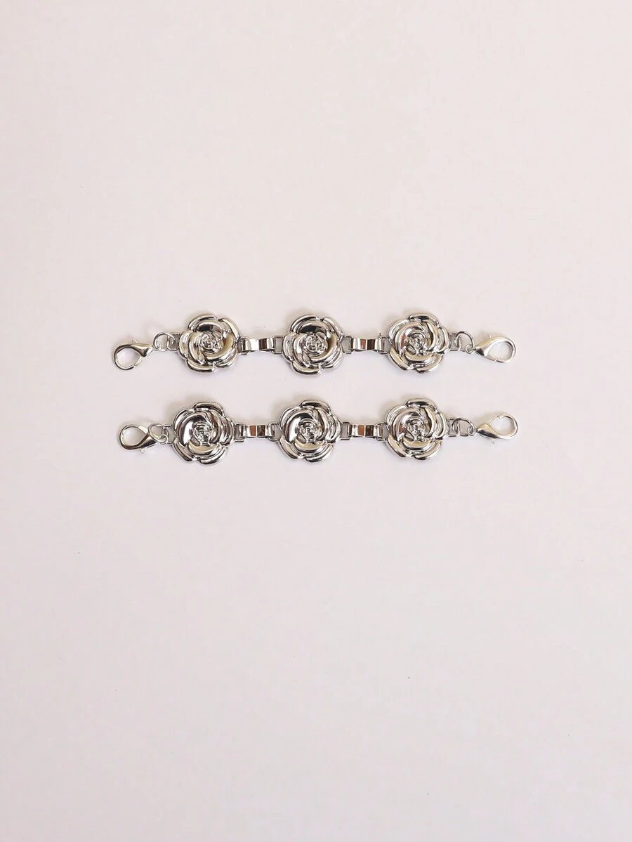 2入組銀色玫瑰形3d設計鍊條,時尚簡約,適合現代男女的日常和街頭穿搭,搭配個性化運動鞋和休閒鞋飾