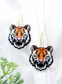 Cartoon Tiger Head Shaped Earrings And Pendant Set - Orange - View 2