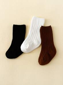 3 Pares De Calcetines Altos De Bebé De Color Sólido - Multicolor - Ver 1