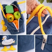 粉色可愛卡通鴨午餐袋，適合兒童重複使用的保溫午餐盒，白領女性，護士，學生，上班族午餐袋，學校組織者袋，老師收納袋，教室收納袋