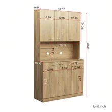 QQD 71" Pantry Cabinets With Hutch Tall Kitchen Pantry Storage Cabinet Sideboard Buffet Cabinet With 6 Doors, Large Countertop, Adjustable Shelf, Kitchen Dining Room Sideboard