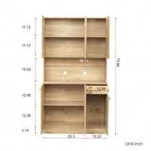QQD 71" Pantry Cabinets With Hutch Tall Kitchen Pantry Storage Cabinet Sideboard Buffet Cabinet With 6 Doors, Large Countertop, Adjustable Shelf, Kitchen Dining Room Sideboard