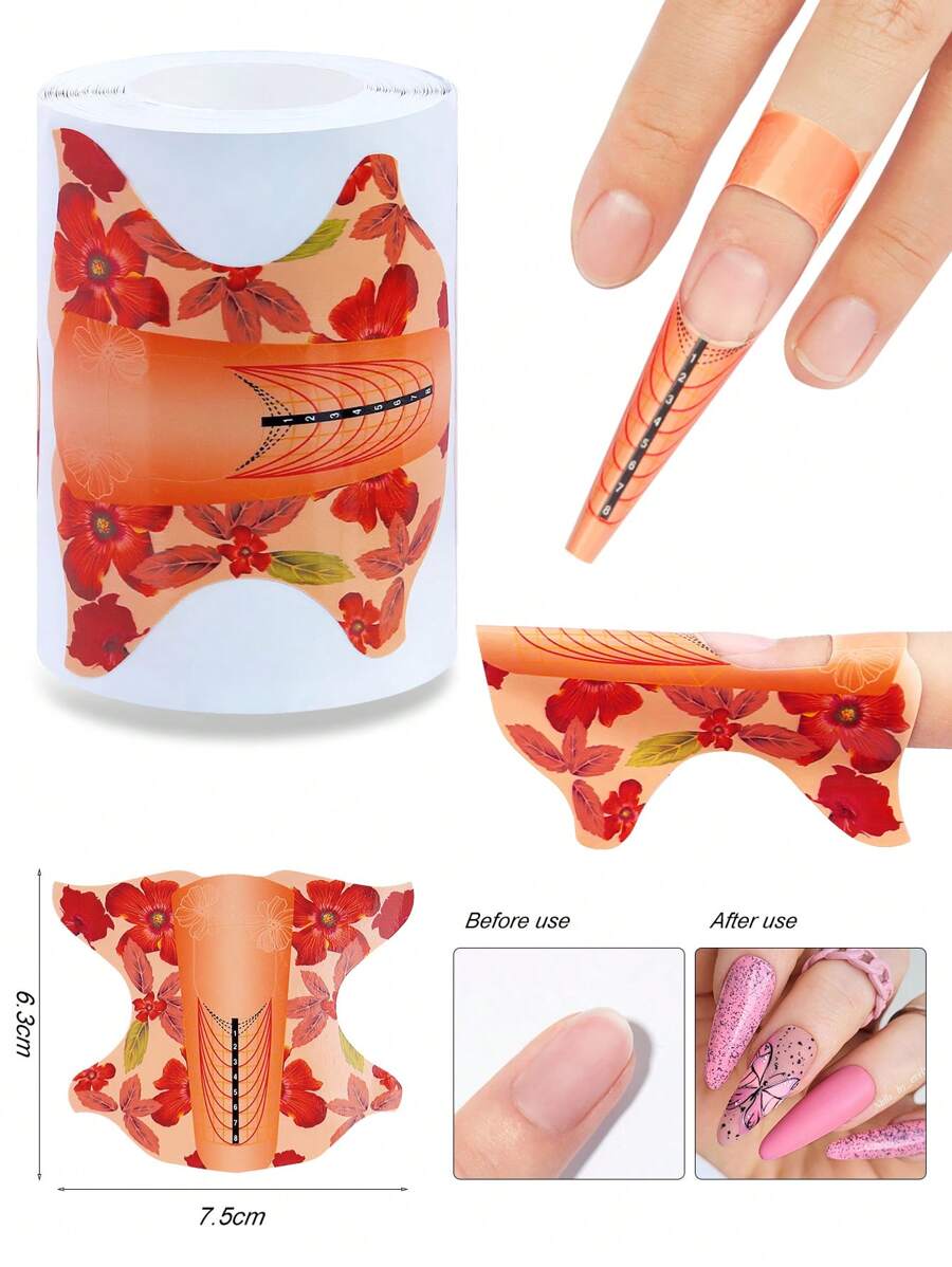 1roll/100pcs Orange Extension Paper Form For Uv Gel Nail Art,Nail Supplies,Nail Tools,Nail Art Tools,Back To School,Nails,Nail Tools For Press On Nails