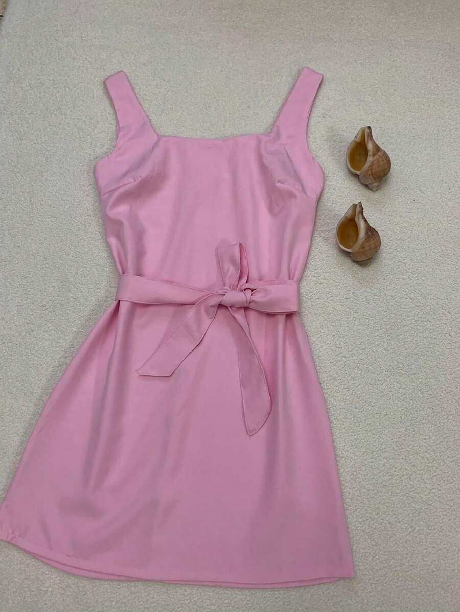 女士定制時尚風格的西裝裙,附帶腰帶 - 粉色 - 查看 1