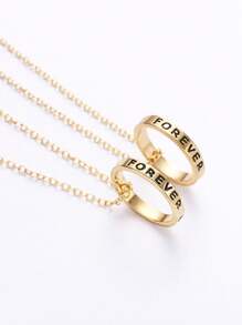 2 piezas collar con redondo grabado con letra - Amarillo Oro - Ver 4