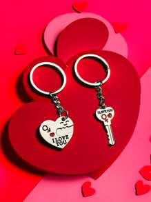 POLASUP Set de 2 llaveros de pareja para el Día de San Valentín, llaveros con corazón creativo con las palabras "Te amo" hechos de metal, color rojo, para propuestas, bodas, al por mayor, adecuados para enviar a parejas y declararse a tu pareja significativa. Mochila de San Valentín para la escuela, accesorios para el coche, ideas de regalo de Navidad góticas y Y2K, accesorios para bolsos, cordones con portaidentificaciones, accesorios para el coche, dijes para bolsos - Plateado - Ver 3