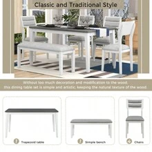 Classic and Traditional Style 6 - Piece Dining Set, Includes Dining Table, 4 Upholstered Chairs & Bench (Natural Wood Wash)