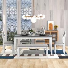 Classic and Traditional Style 6 - Piece Dining Set, Includes Dining Table, 4 Upholstered Chairs & Bench (Natural Wood Wash)