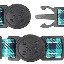2pcs/Set Lovely Checkered Cat Collar With Bowknots And Bells, Adjustable And Safety - Mint Green - View 4