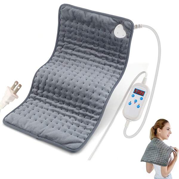 Play Video almohadilla termica, almohadilla de calefaccion electrica, compresas eléctricas, con 9 registros de temperatura y 4 opciones de temporización,para aliviar el dolor,apagado automático,12 x 24 pulgadas