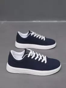 （小 1 码）男士新款系带轻便舒适休闲运动鞋，百搭跑步运动鞋，日常鞋类 - 藍色 - 查看 5