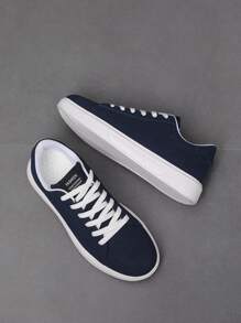 （小 1 码）男士新款系带轻便舒适休闲运动鞋，百搭跑步运动鞋，日常鞋类 - 藍色 - 查看 6