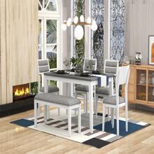 Classic and Traditional Style 6 - Piece Dining Set, Includes Dining Table, 4 Upholstered Chairs & Bench (Natural Wood Wash)