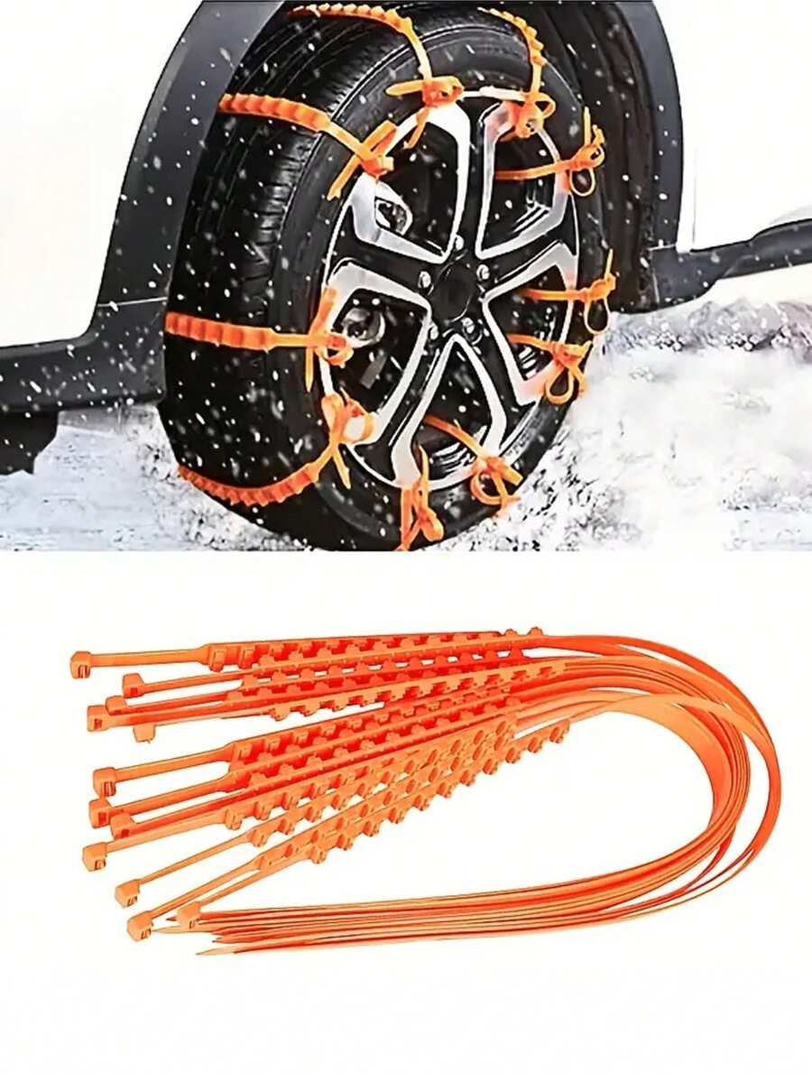 10 件/套汽車輪胎緊急旅行防滑輪胎鏈,可重複使用防滑泥鏈 - 亮橙色 - 查看 1