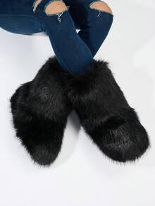 Fashion  Women's Winter Warm Fur Boots With Mid-calf Length With, Fleece & Anti-skid Sole, Personality leisure Slippers Design - 黑色 - 查看 5