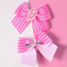 2 件粉色条纹印花涤纶丝带领结配洋葱粉色字母鳄鱼夹 - 女孩时尚发饰，日常穿着和装扮，电影和名人灵感系列可爱万圣节 - 粉色 - 查看 3