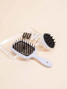 6pcs/set Multicolor Makeup & Styling Accessories Including Leaf-shaped Hair Clips, Clips, Massage Shampoo Brush, Volumizing Comb - Black and White - View 1