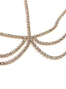 Pieza De Cabeza Con Múltiples Capas De Piedras De Cristal Elegante, Accesorios De Pelo - Dorado - Ver 8