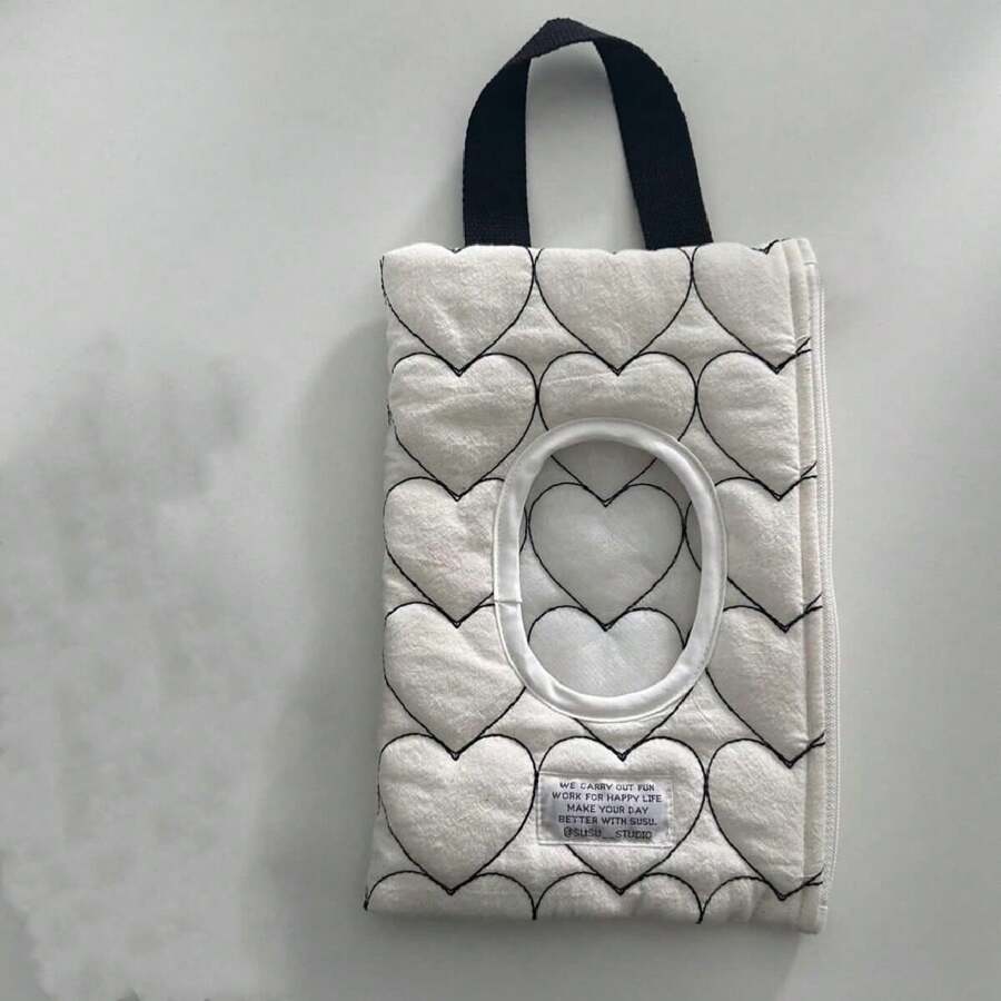 1pc Black Heart Pattern Wet Wipes Storage Bag