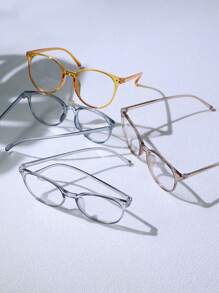 1/2/3/4副装女士塑料圆框眼镜，多种颜色可选，休闲可爱学院风，优雅职场风，轻便舒适，是情人节和开学季的理想礼物 - 彩色 - 查看 2