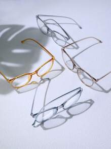 1/2/3/4副装女士塑料圆框眼镜，多种颜色可选，休闲可爱学院风，优雅职场风，轻便舒适，是情人节和开学季的理想礼物 - 彩色 - 查看 3