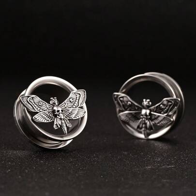2 st. Rostfritt Stål Öronmätare Pluggar Död Nattfjäril Tårdroppe Dubbel Utsvängd Tunnlar Pluggar Bår Pluggar Piercing smycken