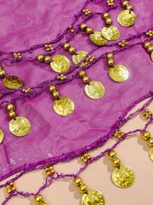 1 件女式紫色三層肚皮舞裙手工縫製水鑽和 - 紫色 - 查看 3