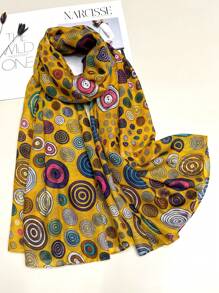 1 Miếng Đơn giản In Phụ nữ Khăn lụa , Mới Cho mùa xuân & Mùa hè , Ấm áp Cái cổ Bọc , Đúng mốt Toàn trận Khăn quàng cổ , Chống nắng Khăn choàng - Màu vàng - Xem 1
