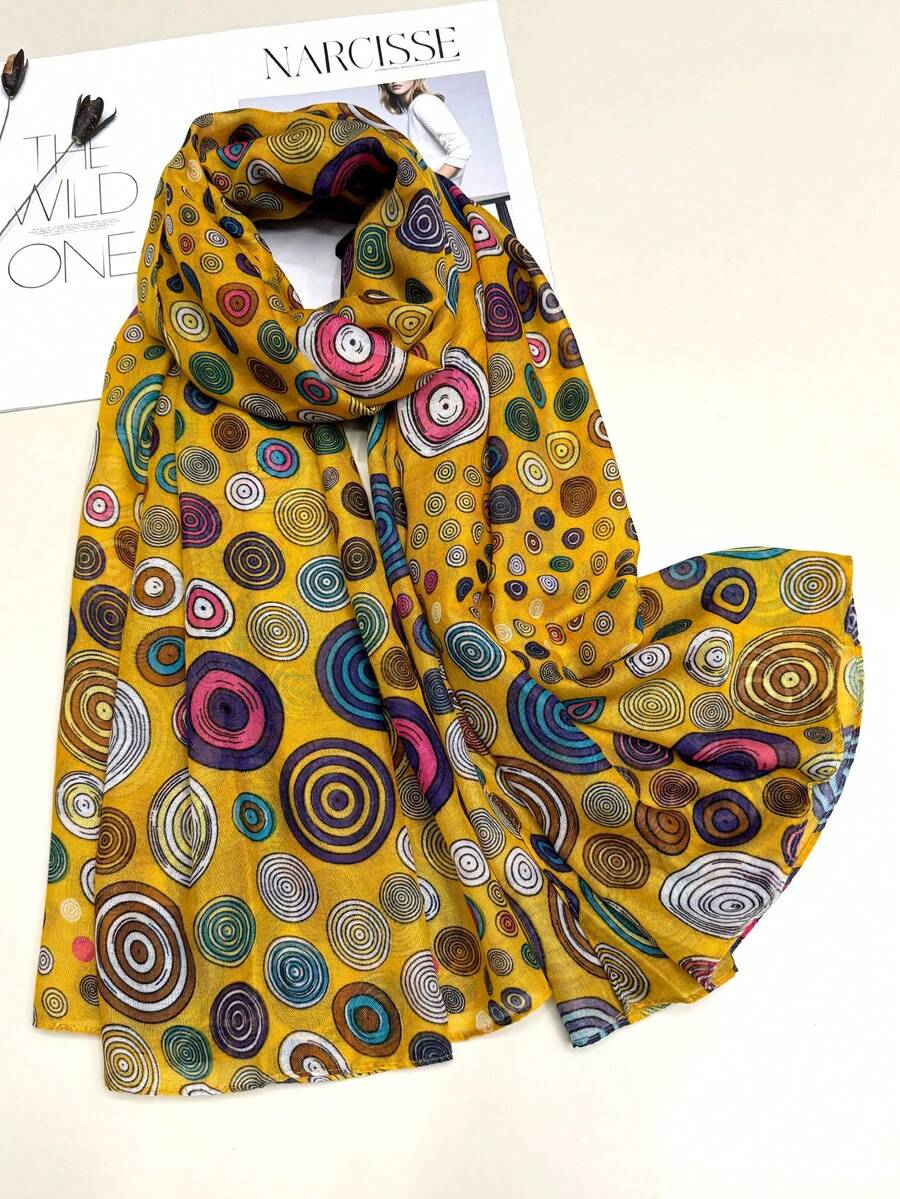 1 Miếng Đơn giản In Phụ nữ Khăn lụa , Mới Cho mùa xuân & Mùa hè , Ấm áp Cái cổ Bọc , Đúng mốt Toàn trận Khăn quàng cổ , Chống nắng Khăn choàng - Màu vàng - Xem 1