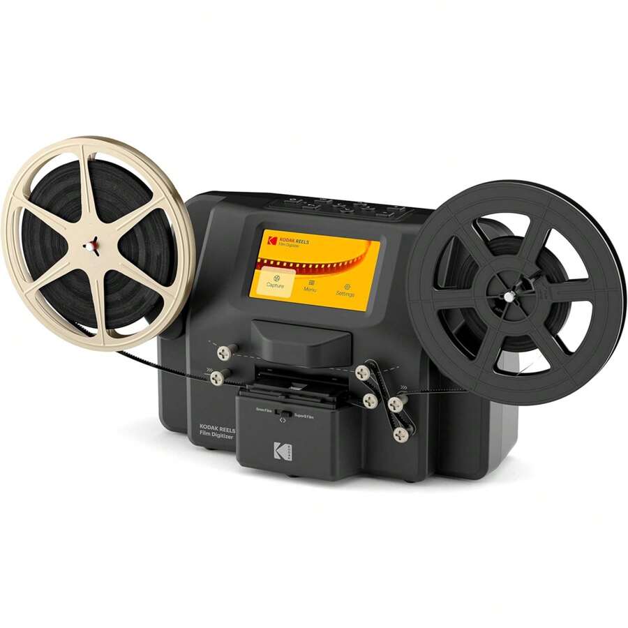 Kodak REELS 8mm & Super 8 Film Digitizer With Big 5" Screen, Film Scanner Converts Film To Digital MP4 Files, Film To Digital Converter For Viewing, Sharing & Saving On SD Card For 3" 4" 5" 7" & 9" Reels - Black - View 1