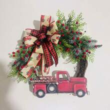 1入組紅色卡車聖誕花環,農場風格紅色卡車花環聖誕裝飾,適用於派對冬季