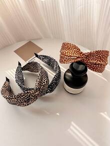 1套3入組復古豹紋交叉頭帶，高頭冠，寬側面壓髮夾，多功能優雅女士頭飾，適合外出和佩戴 - 彩色 - 查看 2