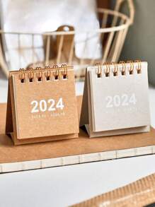 1 件簡約 2024 年迷你台歷 - 棕色 - 查看 6