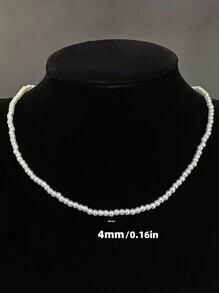 法式復古簡約彈性珍珠項鍊 女孩串珠項鍊手鍊 高質感項鍊 - 米色 - 查看 7