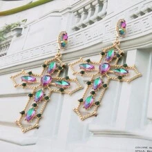 1對紅色華麗誇張的鑲嵌水晶裝飾大號玻璃花耳環,適用於派對、節日、婚禮等女士配戴