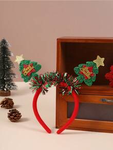 1 件女孩聖誕頭帶,派對服裝聖誕樹頭帶,帶有星星、鹿角、可愛雪花節日髮飾