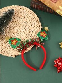 1 件女孩聖誕頭帶,派對服裝聖誕樹頭帶,帶有星星、鹿角、可愛雪花節日髮飾