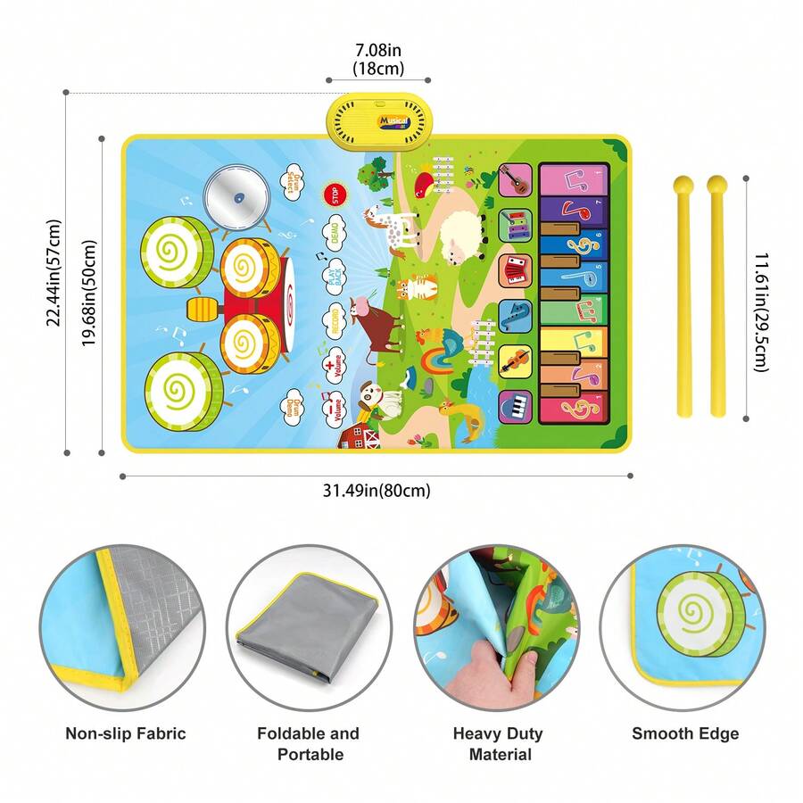 2-In-1 Kids' Music Mat With Piano & Jazz Drum Game Modes, Including ...