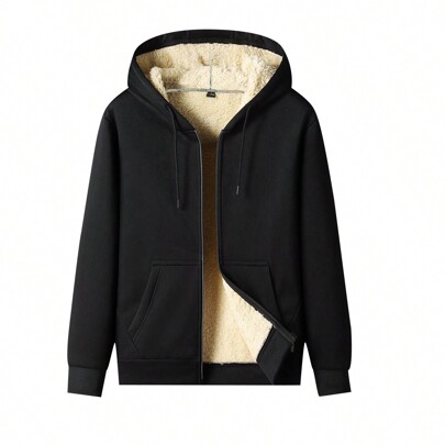 Herren Boyfriend Style Fleece-Kapuzenjacke mit Reißverschluss, verstärkter Winter Außenjacke, Gym-Kleidung im Boyfriend-Stil