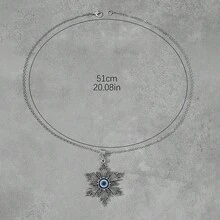 欧美时尚恶魔之眼土耳其风格蓝眼锌合金仿古银项链，适合女性佩戴，可作为个性饰品、毛衣链或日常休闲珠宝配饰