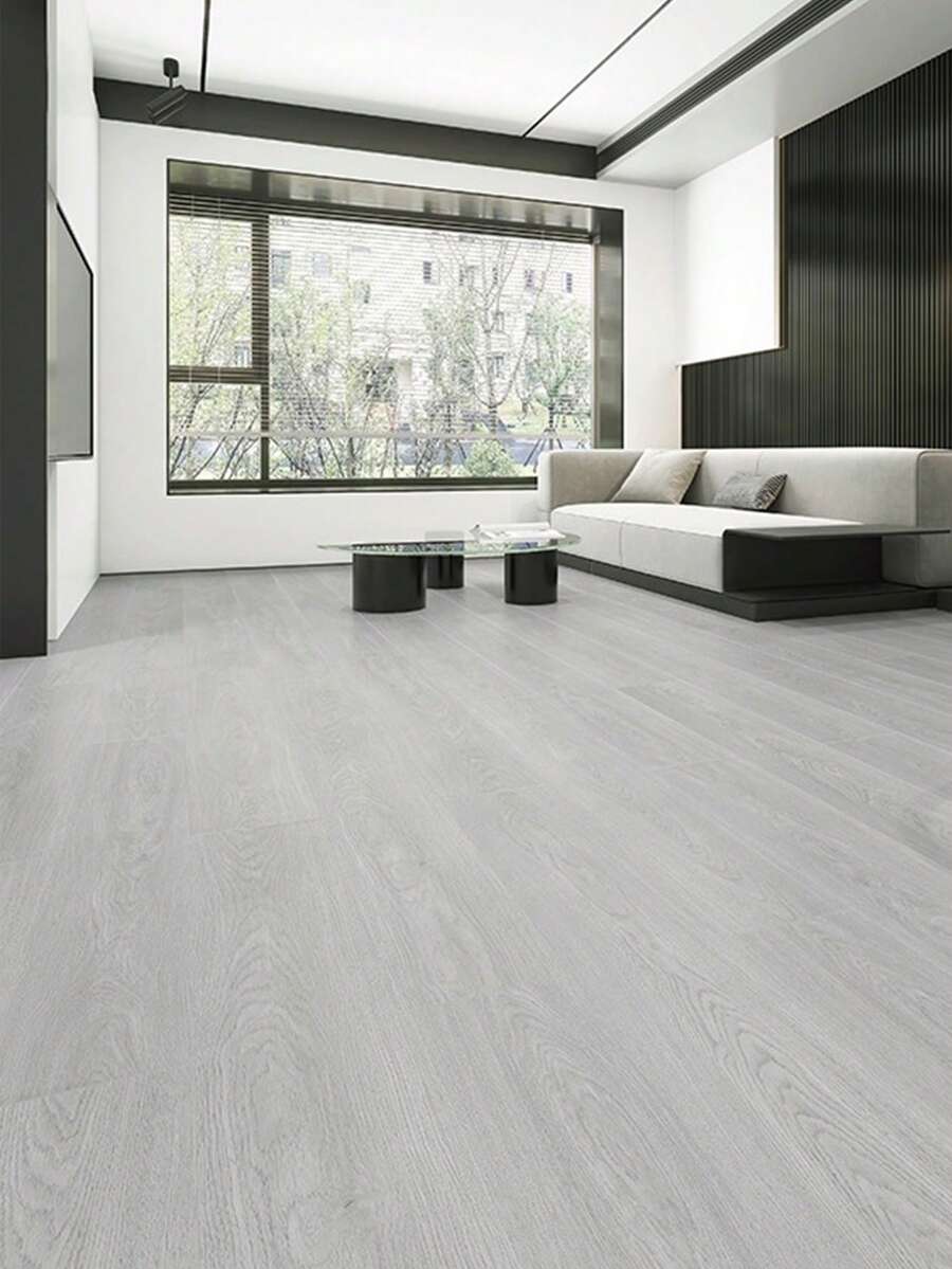 1入組91.4cm*15.2cm*0.2cm自粘PVC地板膜，適用於家居、客廳、臥室、辦公室。2mm防水、耐磨，加厚塑料地磚 - 淺灰色 - 查看 1