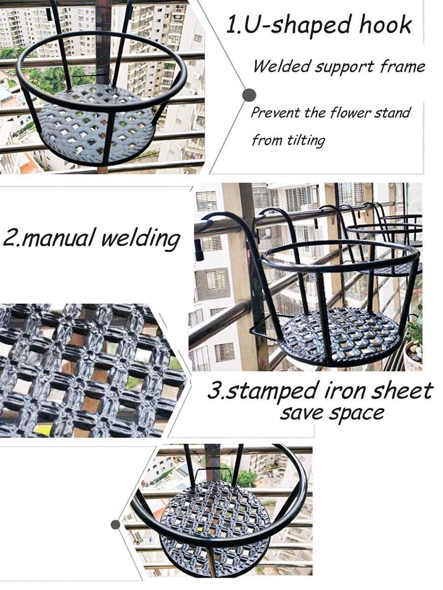 1PC Round Metal Hanging Railing Planters, Metal Iron Hanging Flower Pot