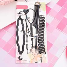 6 Pieces/set Multi-functional Hair Braiding Tools Plastic Threading Needle Hair Holder Comb For Hair Styling - Black - View 1