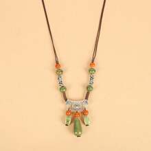 1 件獨特異國風格頭帶,陶瓷水滴形額頭吊墜,女士古代風格頭帶項鍊 - 綠色 - 查看 4