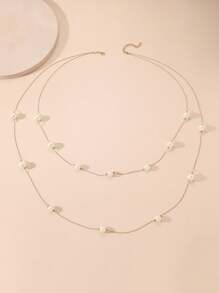 Korean Fashion Simple Multi-Layer Faux Pearl Long Sweater Chain Women's Spring, Summer, Autumn And Winter Versatile Necklace 1 Piece - Yellow Gold - View 2