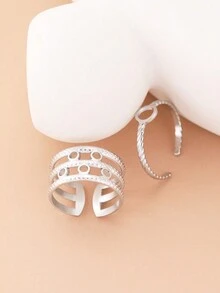 316l不銹鋼極簡幾何中空調節開口戒指,韓國時尚女士珠寶配件,派對禮物 - 銀色 - 查看 5