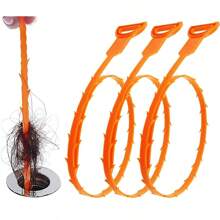 3入組長25英寸排水管疏通器,下水道解堵器,適用於廚房,浴室,浴缸和馬桶下水道疏通清潔工具 - 橘色 - 查看 1