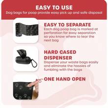 1入/套狗糞袋,厚實耐用,15捆150只黑色爪印狗廢物袋帶運輸袋,非常適合貓、寵物、狗主人,儲存、運送和處理寵物廢料,pp聚丙烯材質 - 黑色 - 查看 3