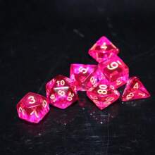 7 件装亚克力糖果色半透明红色骰子，适用于棋盘游戏、派对、聚会 - 玫紅色 - 查看 3